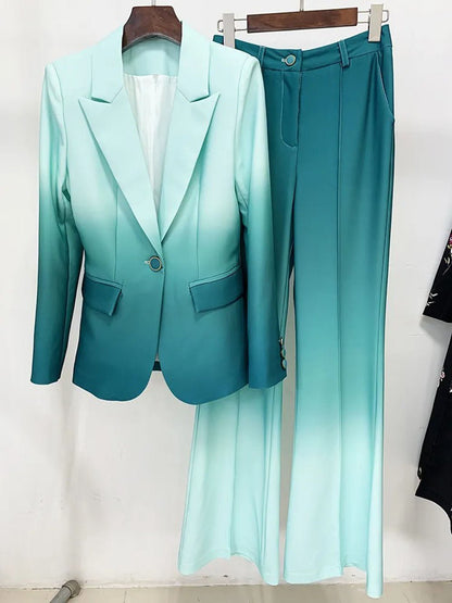 Aqua Elegance Blazer & Pants Set