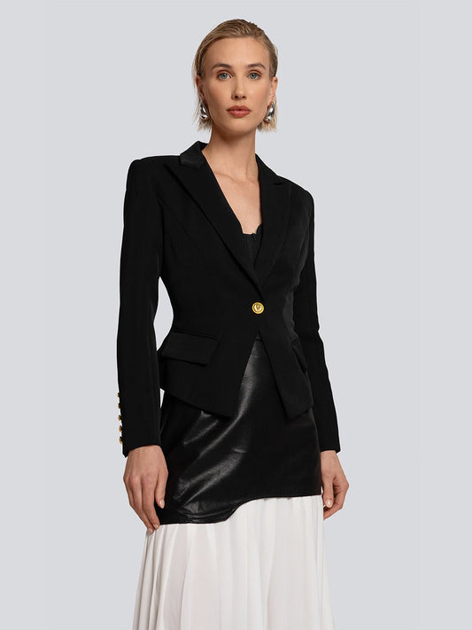 Jackie Gold Buttoned Velvet Tailored Blazer Threads & Bond