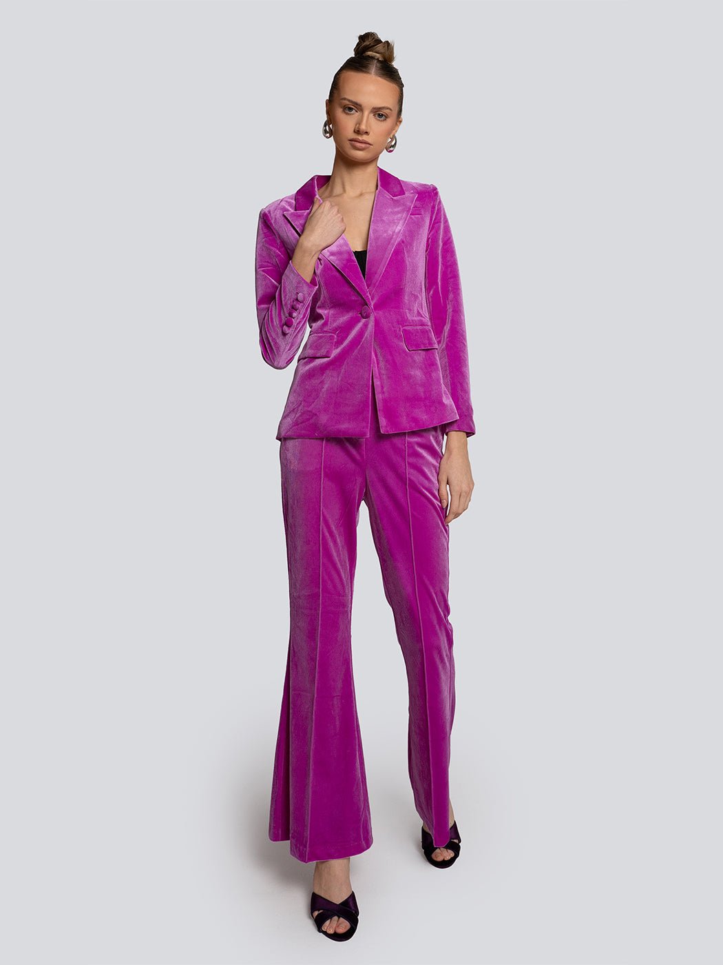 Jolene Velvet Fitted Blazer & Flared Pants Set Threads & Bond