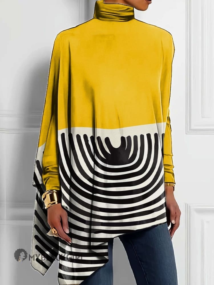 Isabella | Contrast Stripe Art Print Knit Button-Up Top