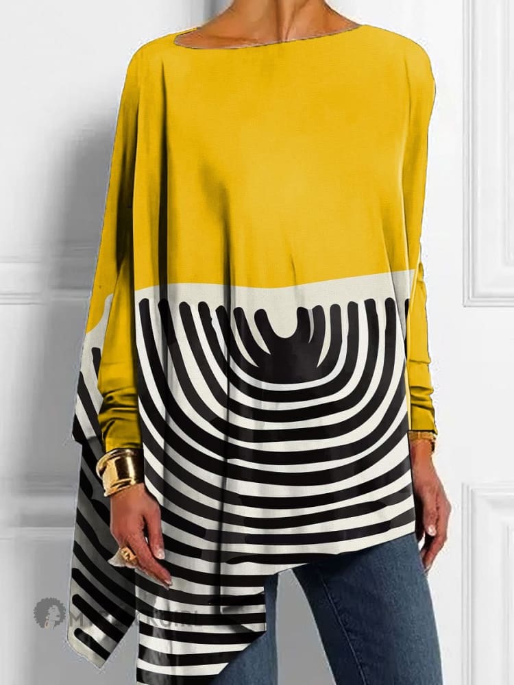 Isabella | Contrast Stripe Art Print Knit Button-Up Top