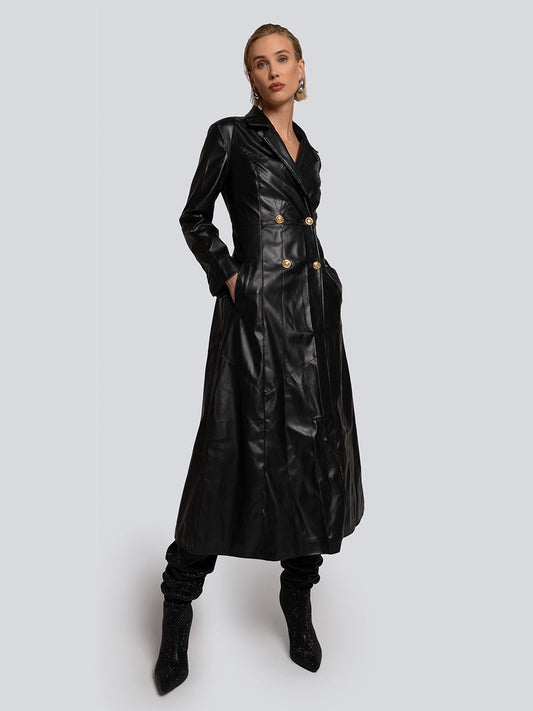 Lydia Double-Breasted Button Back Leather Trench Coat Threads & Bond