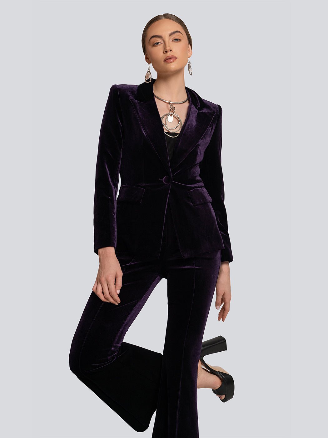 Marissa Velvet Cinched Waist Blazer & Flare Pants Set Threads & Bond