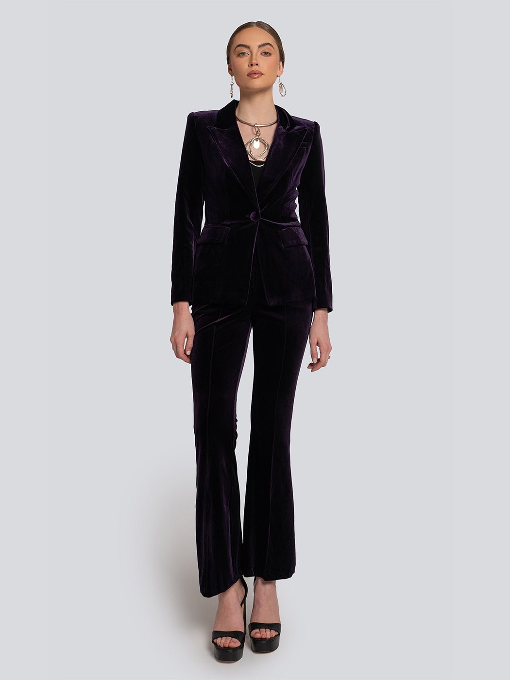 Marissa Velvet Cinched Waist Blazer & Flare Pants Set Threads & Bond