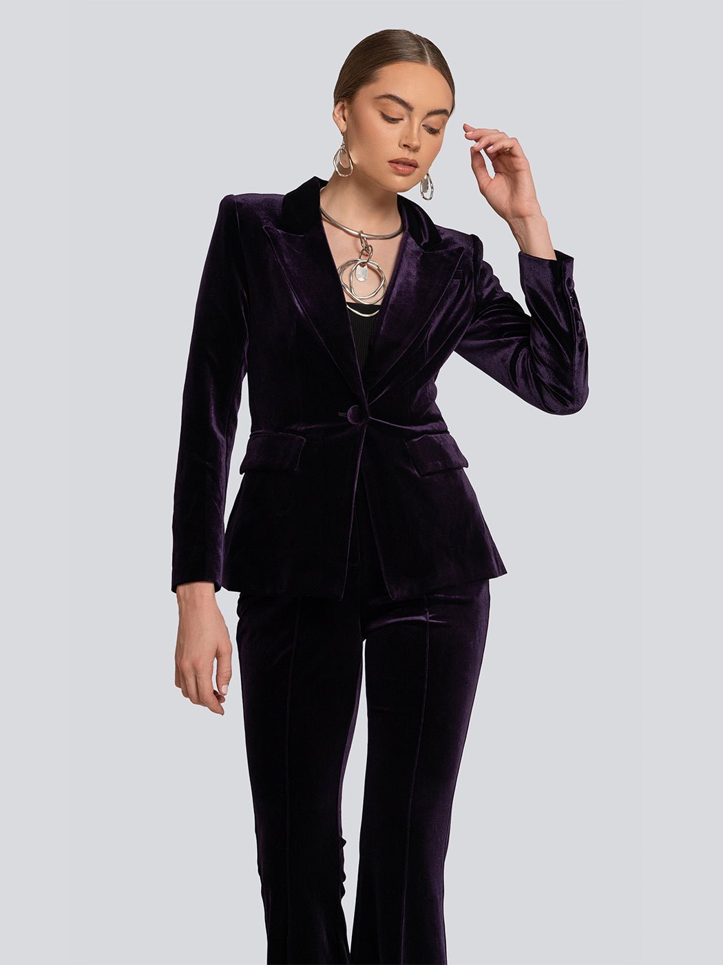 Marissa Velvet Cinched Waist Blazer & Flare Pants Set Threads & Bond