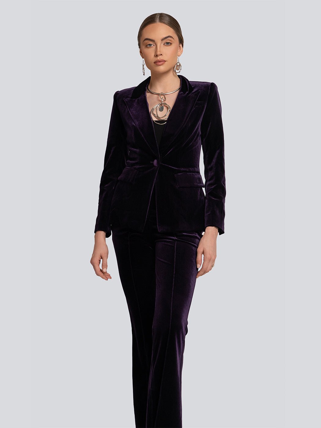 Marissa Velvet Cinched Waist Blazer & Flare Pants Set Threads & Bond