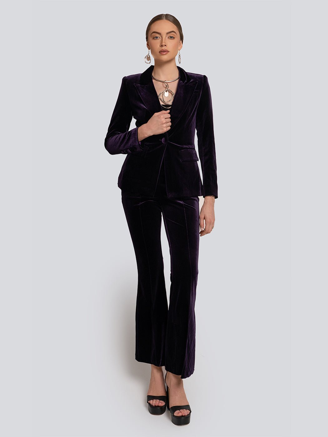 Marissa Velvet Cinched Waist Blazer & Flare Pants Set Threads & Bond