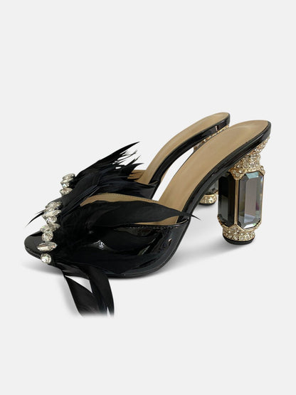 Nora Crystal Feather Heel Sandal