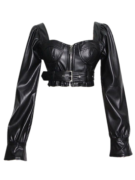 Ozzy Faux Leather Top In Black