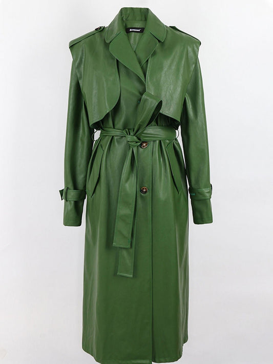 Paula Leather Trench Coat In Green