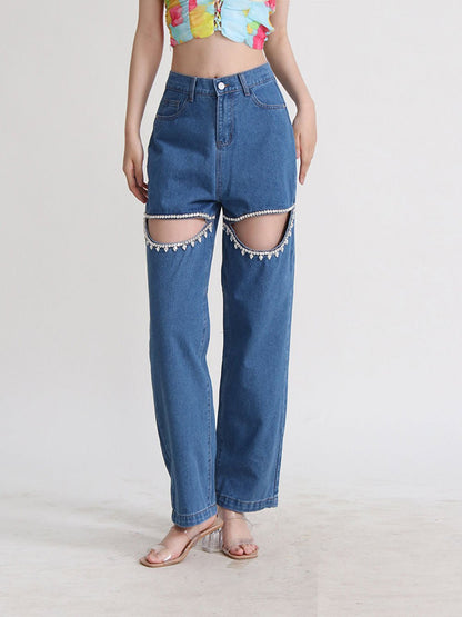 Peach Button Hollow Pant