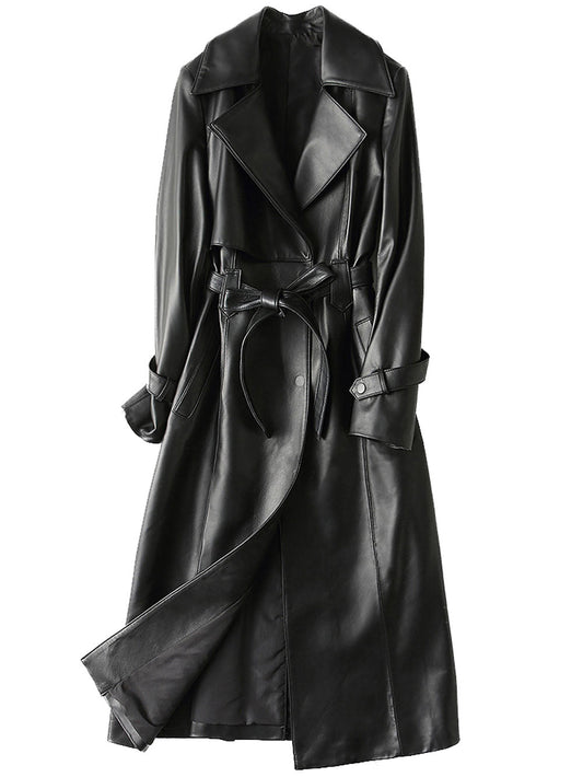 Percy Leather Trench Belt Coat In Black