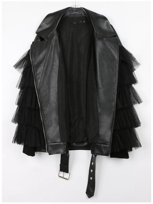 Rayne Ruffle Faux Leather Jacket Threads & Bond