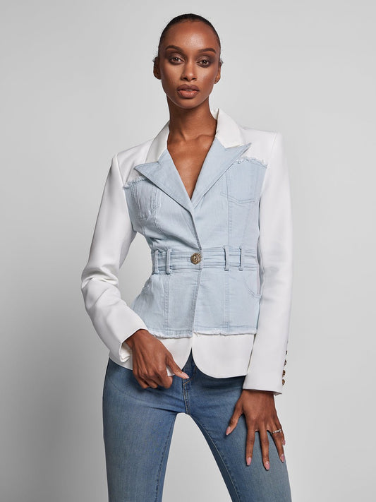 Single-Breasted White Denim Jacket